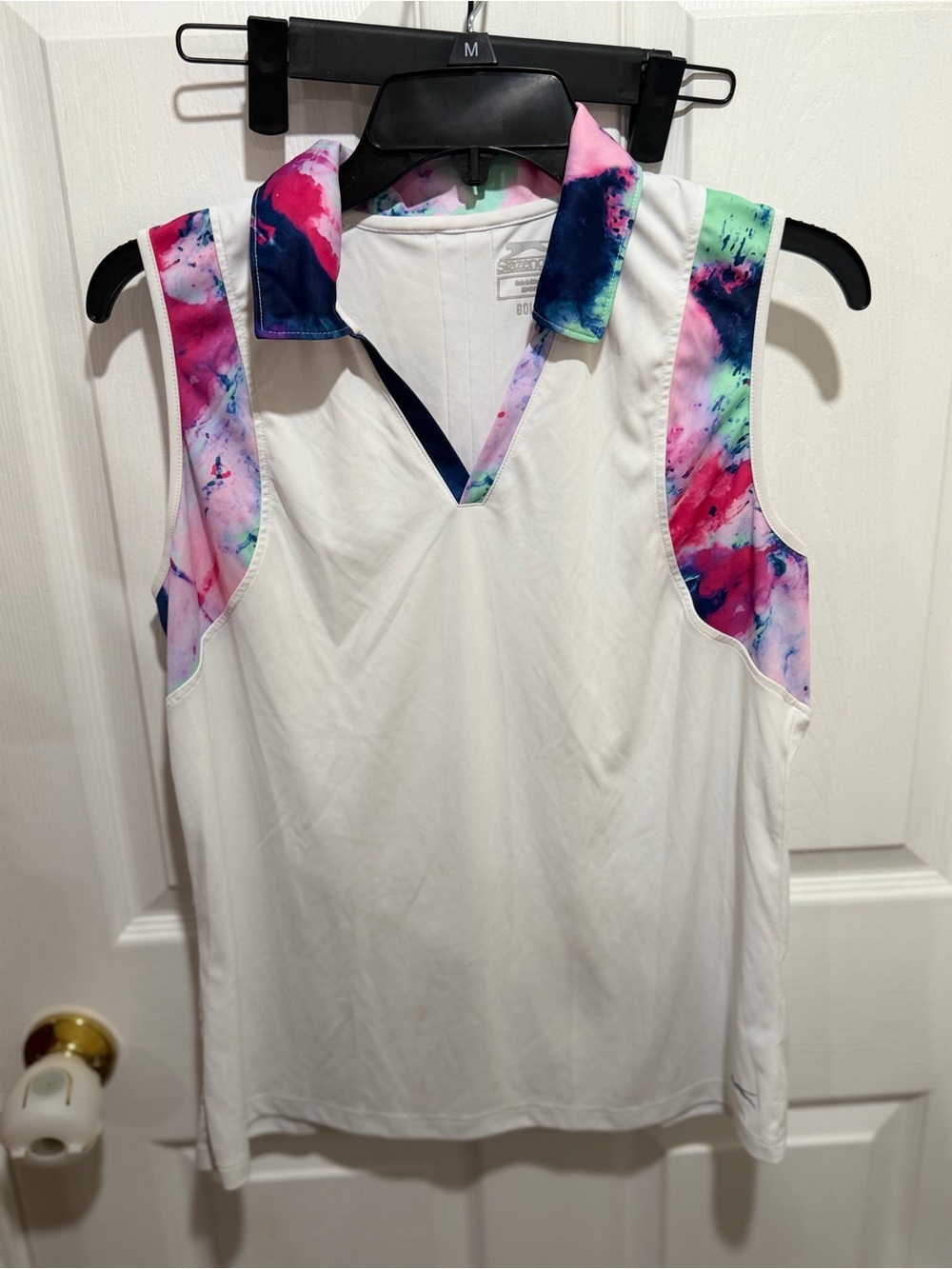 Slazenger White Sleeveless Polo Tank with Pink & Blue Watercolor Trim